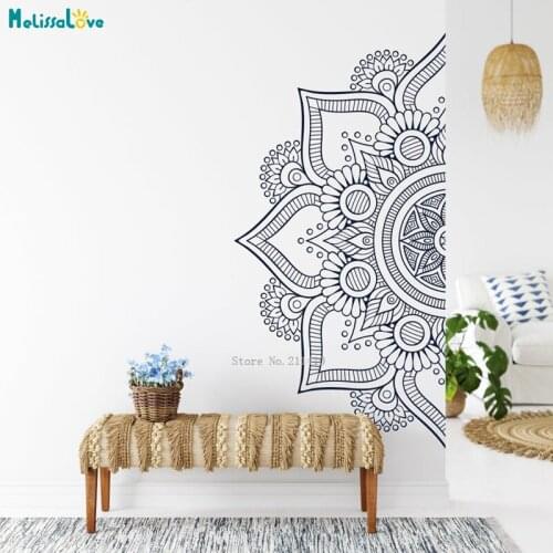 Half Mandala Wall Sticker Headboard Mandala In Half Vinyl Decvals Boho Bohemian Bedroom Decor Ornament Yoga Murals YT4948