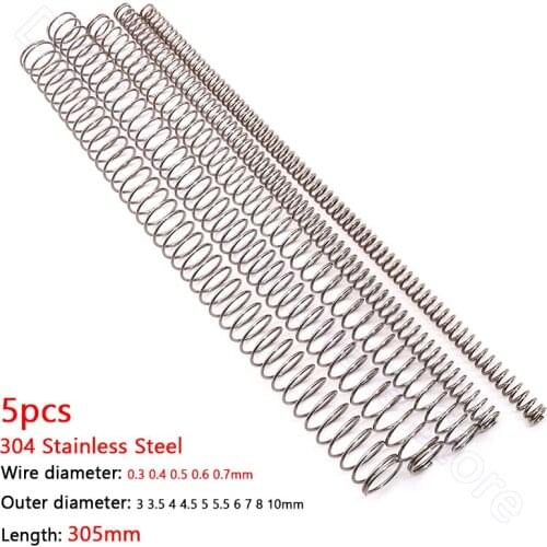 5pcs 305mm Compression Spring 304 Stainless Steel Pressure Spring Wire Dia 0.3 0.4 0.5 0.6 0.7mm Outer Dia 3 4 4.5 5 5.5 6-10mm