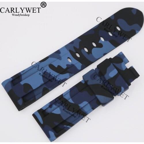 CARLYWET 24mm Wholesale Camouflage Blue Waterproof Silicone Rubber Replacement Wrist Watch Band Strap Belt For Luminor