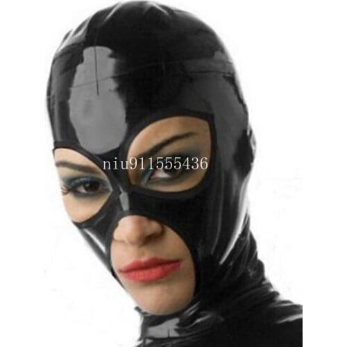 Handmade Black Latex Hoods Mask with Open Big Eyes Cosplay Latex Mask Custom Made