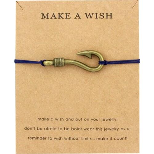 Make a Wish Jewelry Silver Brass Arrow Sailing Fish Hook Rudder Seahorse Starfish Mermaid Seashells Charm Men Bracelet for Women