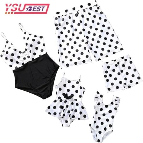 Family Look Bikini Mommy and Me Clothes New Dad Son Swimwear Beach Bath Swimsuits Dots Mom and Daughter Dress Matching Outfits