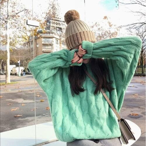 Korean Style Sweaters Womens Autumn Winter Thick Solid Long Sleeve Ladies Jumper Loose Casual Knitted Tops for Female Pullover