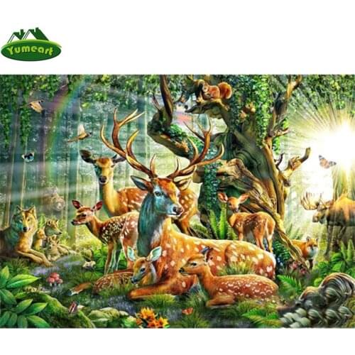 Yumeart 5D Diy Diamond Painting By Number Forest Deers Family Diamond Emboridery Pattern Beadworks Mosaic Needleworks Decoration