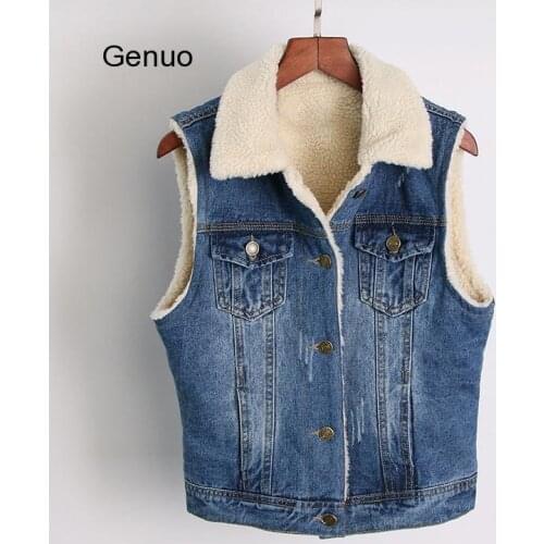 Woman Autumn Plus Size Plus Velvet Denim Vests Winer Oversized Thick Vest Warm Denim Waistcoat Women Coat Jackets Chaleco Gilet
