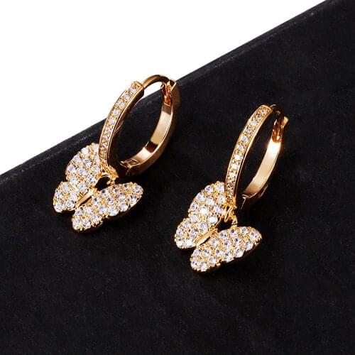 CZ Hoop Butterfly Earrings For Women Gold Silver Color Bling Bling Cute Insect Fashion Jewelry Brincos femininos New 2020