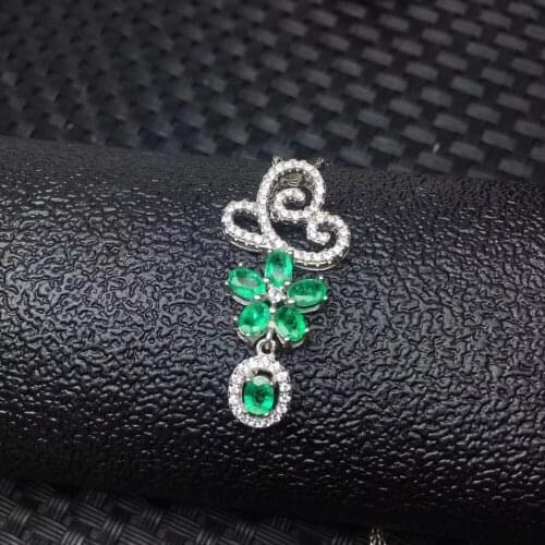 Fashionable elegant flowers natural green emerald Pendant natural gemstone pendant necklace S925 silver women party jewelery