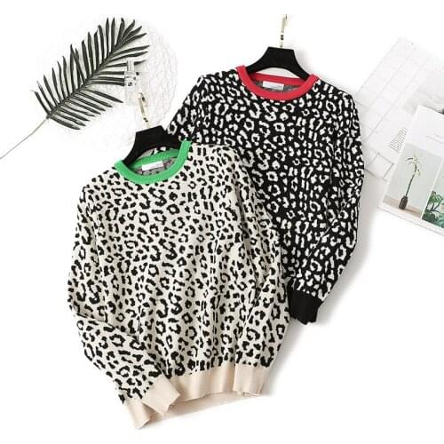 Leopard Sweater Women 2021 Autumn Winter O Neck Knitted Pullovers Long Sleeve Thick Warm Jumper Tops Fashion Loose Sweater Femme