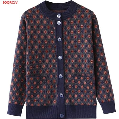 2020 Women Sweater Fashion Casual Middle-aged Mother Knitted Sweater Cardigan Jacket Grandma Autumn Winter Cardigans Coat W1003