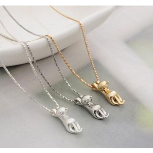 Fashion Cute Cat Necklace & Pendant For Women Gift Color Wholesale Trendy Animal Pet Charm Jewelry Colar de Plata