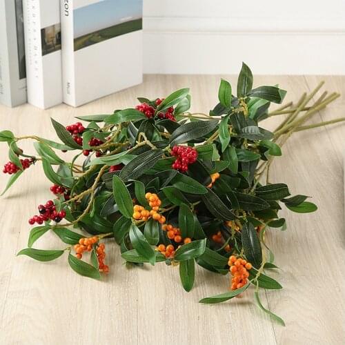 1pc Single Stem Rich Fruit 25" Length Simulation Greenery Berry Orange/Red Color for Wedding Home Artificial Plants