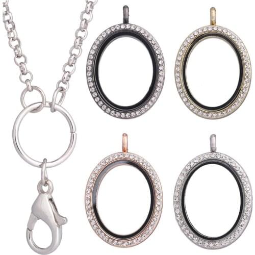 10pcs/lot Oval sparkling rainbow color Pendant Necklace Jewelry Magnetic Magent Memory Living Floating charms Locket Free Chain