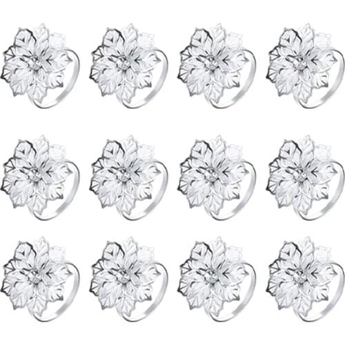 HOT Napkin Rings With Hollow Out Flower Napkin Holder Floral Rhinestone Napkin Rings For Wedding Dinner Decor 12 Pieces