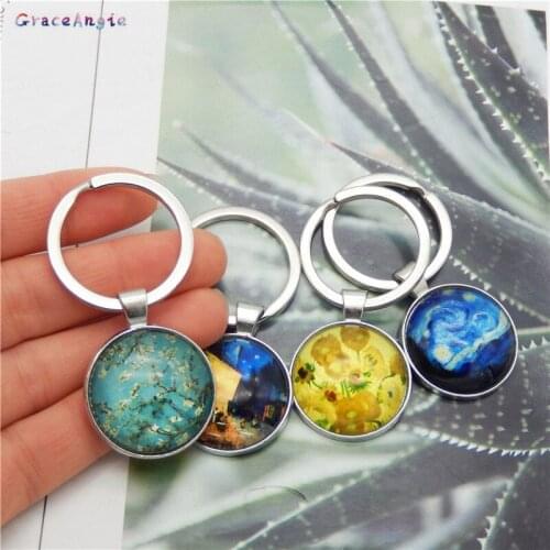 2-4pcs keychain holder Starry sky Jewelry Holder Metal Van Gogh Picture Key Chain Gift Car Jewelry Accessory Trinket Bag Crafts