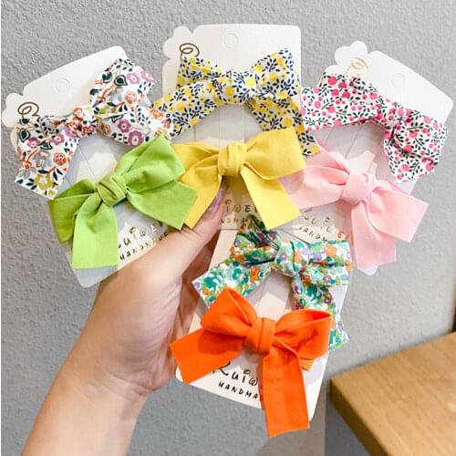 2 Pieces/set Floral Bow Children Hairpin Kids Headdress Printed Side Bangs Clip Fashion Hair Accessories