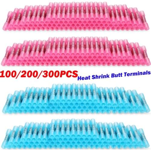300/200/120X AWG 22-10 Waterproof Heat Shrink Butt Connectors Electrical Splice Cable Crimp Terminals Wire Connector Assortment