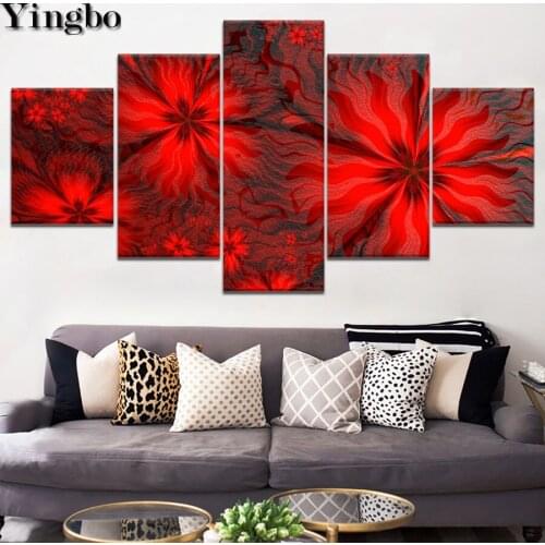 5 Panel Abstract Red Flower diamond mosaic 5 d DIY Diamond Painting Full Square Round Drill embroidery bead cross stitch kits