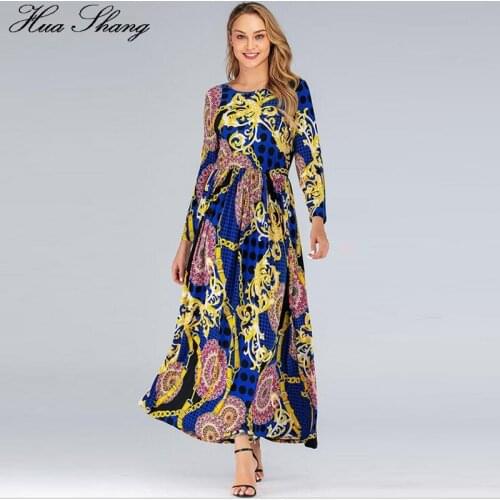 6XL Plus Size Dress Women 2019 Fashion Autumn Long Sleeve Retro Printing Vintage Dress Pockets Ladies Tunic Maxi Long Dresses