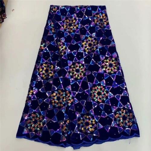 African Lace Fabric Velvet High Quality Nigeria Lace Fabric With sequins Embroidery Royal Blue French Lace For Women Dress