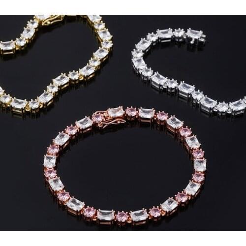 Iced Out Round and Square Cubic Zirconia Bracelet 6mm Bracelet For Men Women Hip Hop Fashion Jewelry Gift