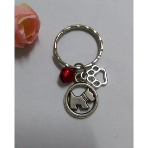 HOT New Fashion Jewelry Tone Double-sided Poodle Dog Paw&Small Bells Pendant Charm 25mm Keyring Keychain 50pcs D199