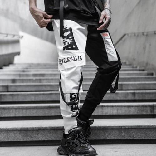 Hip Hop Cargo Pants Men Spring Black White Patchwork Overalls Women Streetwear Cotton Trousers with Pockets Techwear