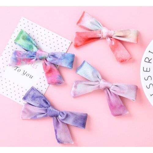 Baby Bows Headband Velvet Girls Colorful Hair Accessories Tie Dye Kids Party Hair Clips Bohemia Infnat Princess Hairpins Cute