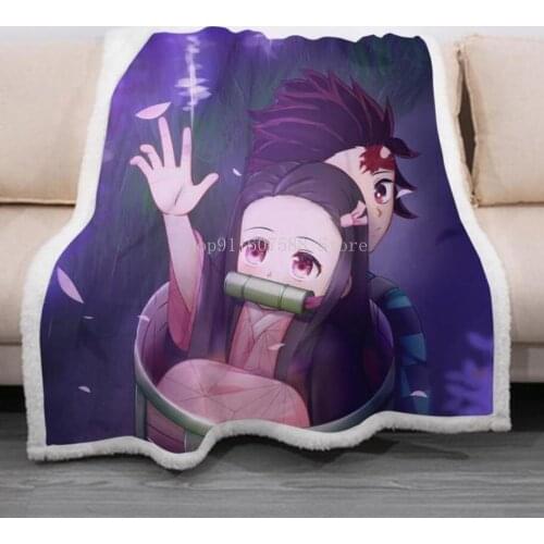 Devils Blade Anime Home Textile Demon Slayer Kimetsu No Yaiba Kamado Tanjirou Nezuko Double Plush Lamb Down Blanket Bedding