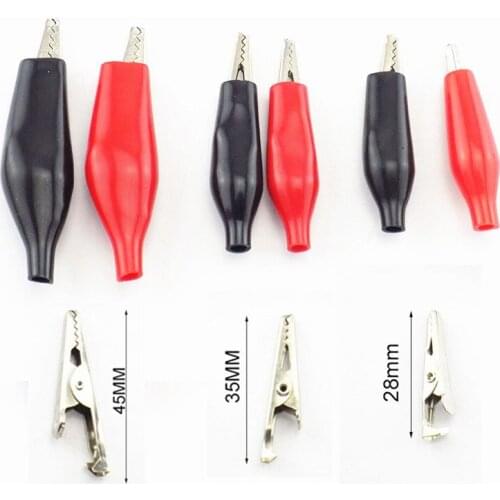 Electrical Alligator Clip Test lead cable Metal Meter Clamp Testing Probe Crocodile Black Red Cover moto bike DIY 28mm/35mm/45mm
