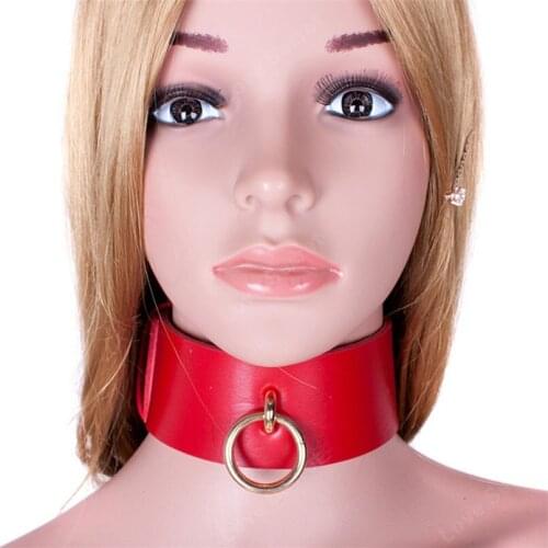 Red PU Leather Slave Collar Sex Toy for Women Neck Bondage Restraint Fetish Sex Products Erotic Games Sex Collar Ring for Couple