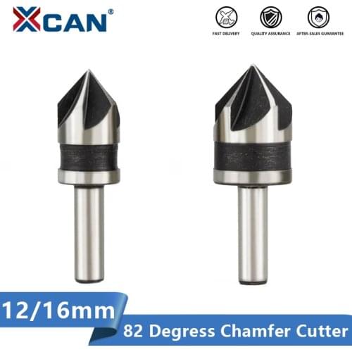 XCAN Chamfering Cutter 2pcs 12 16mm 82 Degrees Wood Metal Hole Cutter 5 Flute Hole Drill Countersink Drill Bit