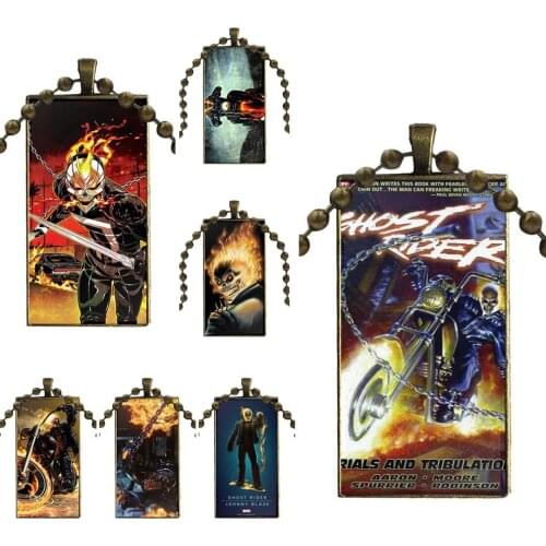 Ghost Rider Fire Car Glass Pendant Necklace Handmade Half Pendant Rectangle Necklace For Women Christmas Gift