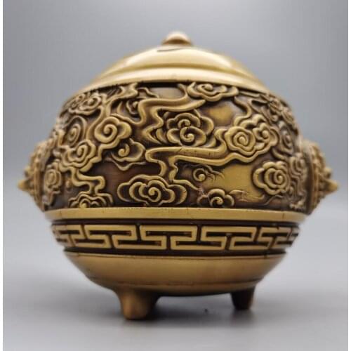 China brass dragon head Incense burner crafts statue