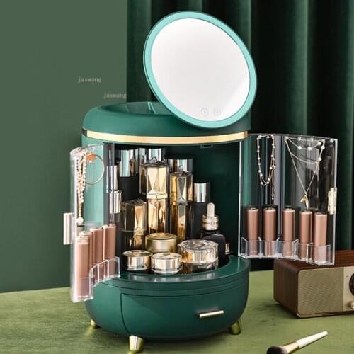 Cosmetic Storage Box Desktop Jewelry Organizer Dust-proof Dressing Table Mask Holder Lipstick Skin Care Product Rack with Mirror