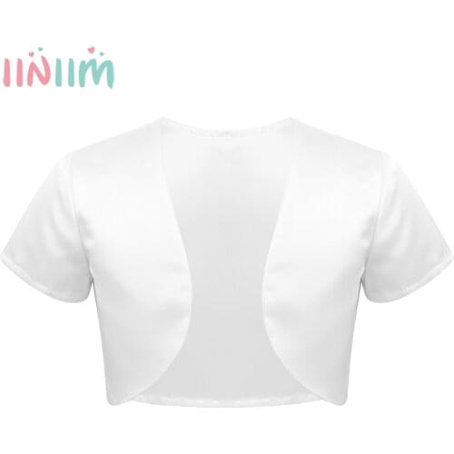 Kids Girls Short Sleeve Formal Vestidos Party Solid Color Satin Open Front Bolero Short Jacket Shrug Flower Girl Dress Cover Up