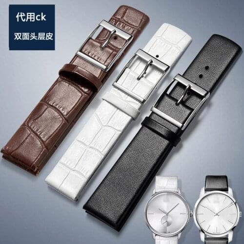 Watchband Leather Black Brown White Watch Band 20mm 22mm Replacement Strap Polished Pin Buckle for CK watch