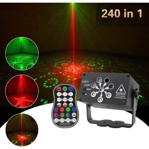 Red Green Laser Light Sound Party UV Light Disco Remote Control 240 RGB Stage Lighting Effect Strobo Projector USB Power DV 5V