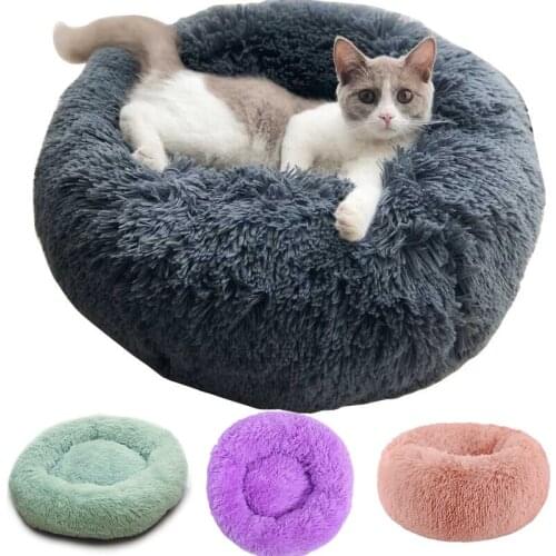 Cat Dog Bed Warm Round Cat House Washable Long Plush Dog Kennel Cat House for Small Pet Sleeping Sofa