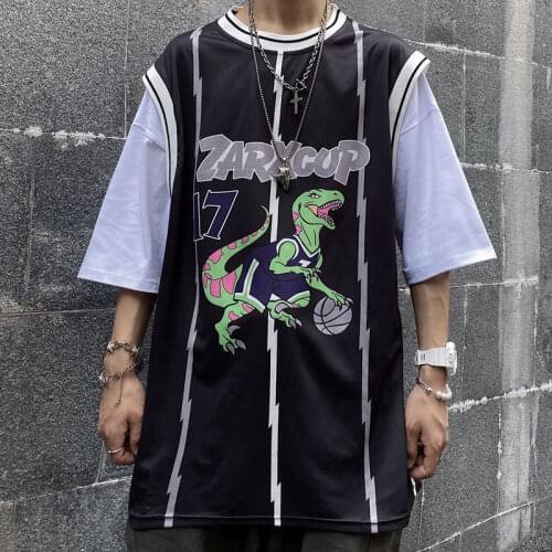 Cool Dinosaur Gothic Tshirt Male Women Harajuku Pachwork Punk Boy Print Loose Short T Shirt Men Summer Half Sleeve T Shirt Funny