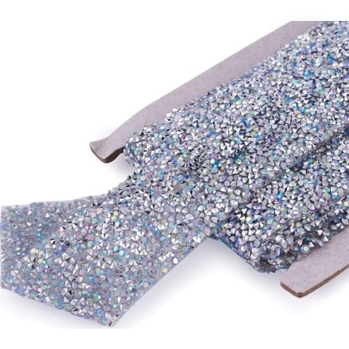 5Yard Crystal Clear Glitter Resin Hot Fix Rhinestone Trimming Tape Ribbon For Sewing Costume Accessories Iron On Appliques Decor