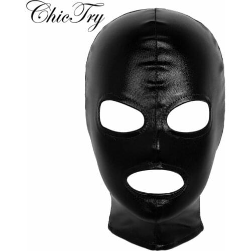 Unisex Women Mens Cosplay Face Mask Latex Shiny Metallic Open Eyes and Mouth Headgear Full Face Mask Hood for Role Play Costume
