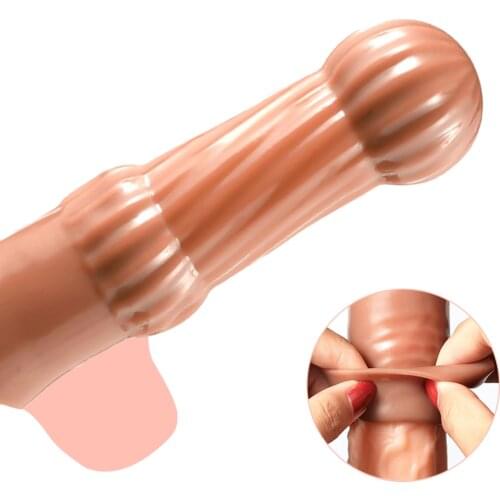 Male Reusable Penis Sleeve Testis Bondage Cock Extender Penis Ring Condoms With Scrotum Rings Penis Erection Erotic Toys For Men