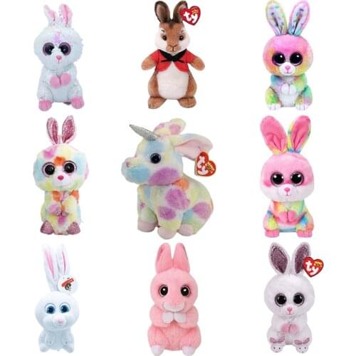 New 15cm Ty Big Eyes Beanie Rainbow White Rabbit Series Plush Stuffed Animal Toy Christmas Birthday Gift For Boys Girls