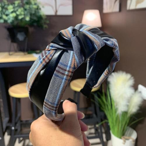 New Striped Plaid Headband Women Scottish Pattern Cross Hairband Vintage Cotton Twisted Tartan Hair Bands Girls Hair Accessories
