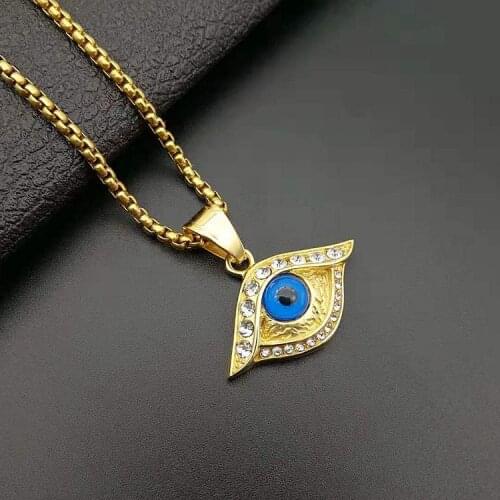Hip hop Eye 316L Stainless steel Pendant Necklace with zircon New Gold Color Clavicle Necklace Women men Jewelry