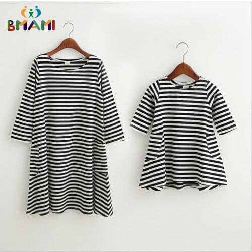 Mom and daughter couple look stripe family matching outfits Baby Girls clothes dress mother daughter Children dress clothing