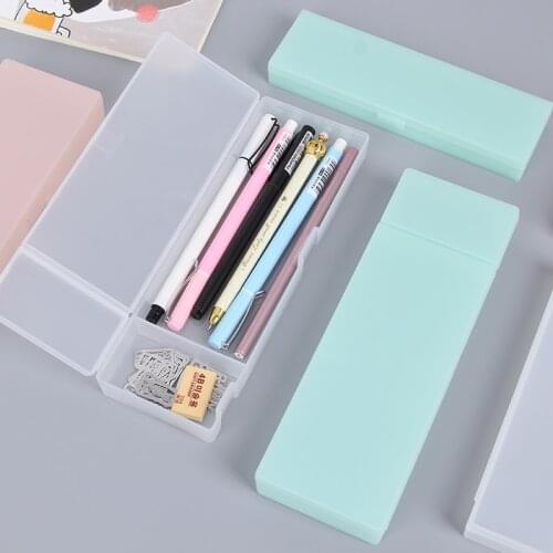 Fromthenon Simple Transparent Clear Pencil Case Mint Pink Pencil Box Plastic Storage Box Stationery Office & School Supplies
