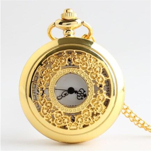 Retro Gold Arabic Numerals Steampunk Quartz Pocket Watch For Men Women Antique Necklace Pendant Chain Clock CF1007