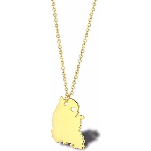 RIR Korea Map Fashion Stainless Steel Hollow Small Heart Necklaces Korea Travel Souvenir Jewellery Necklace Gifts