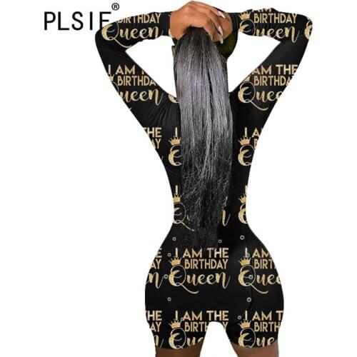 Letter Print Jumpsuit Women V Neck Full Sleeve Skinny Romper Women Jumpsuit Ladies Playsuit